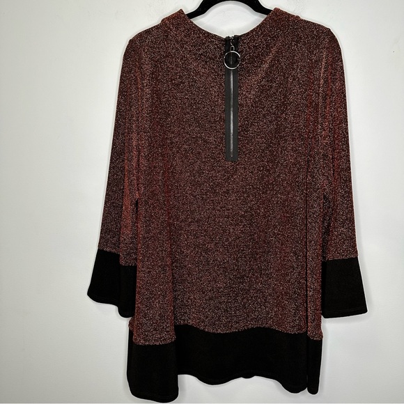 IC By Connie K Copper Metallic Colorblock Pullover Stretch Knit Tunic Top XXL - Picture 2 of 11